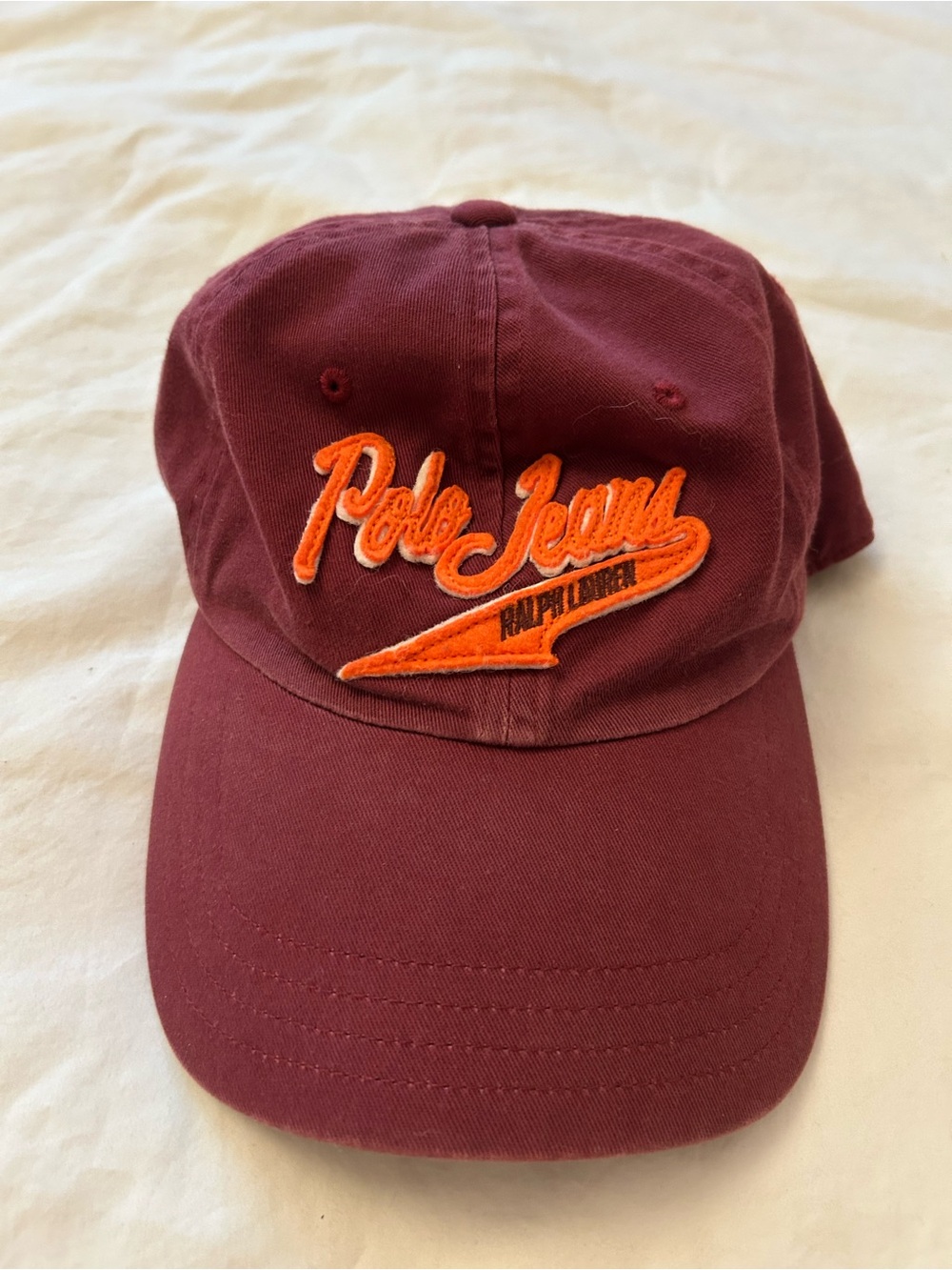 Ralph Lauren Polo Jeans Company Maroon Hat with Orange Stitching
